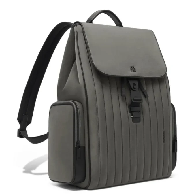 Grand sac à dos à rabat en nylon et cuir