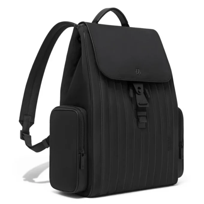 Grand sac à dos à rabat en nylon et cuir Grand sac à dos à rabat en nylon et cuir